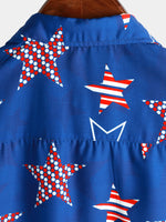 Men's 4th of July Cute Star Print American Flag USA Patriotic Button Beach Holiday Short Sleeve Shirt