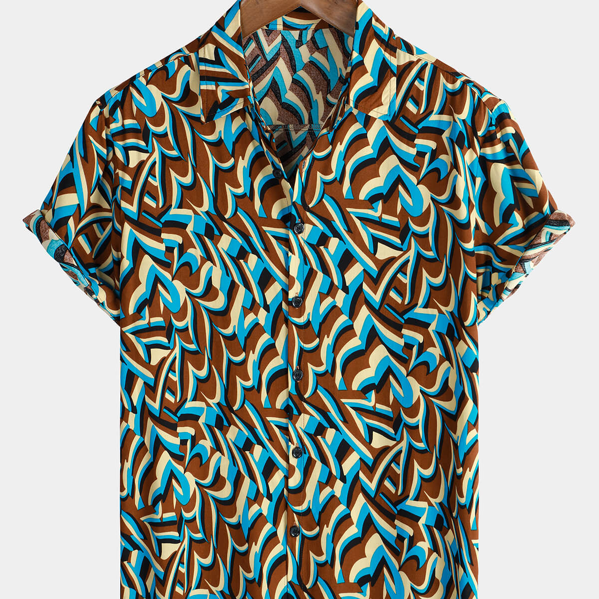 Men's Cool Button Up Geometric Summer Beach Short Sleeve Shirt