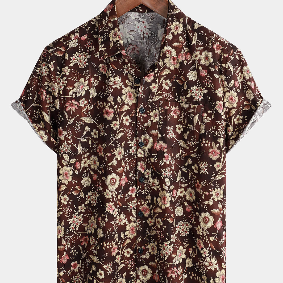 Men's Retro Short Sleeve Button Up Brown Summer Shirt