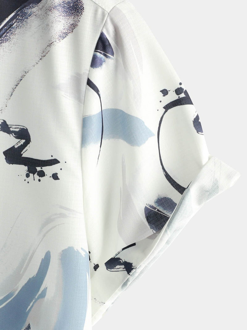 Men's Summer Casual Geometric Art Short Sleeve Holiday Button Up Shirt