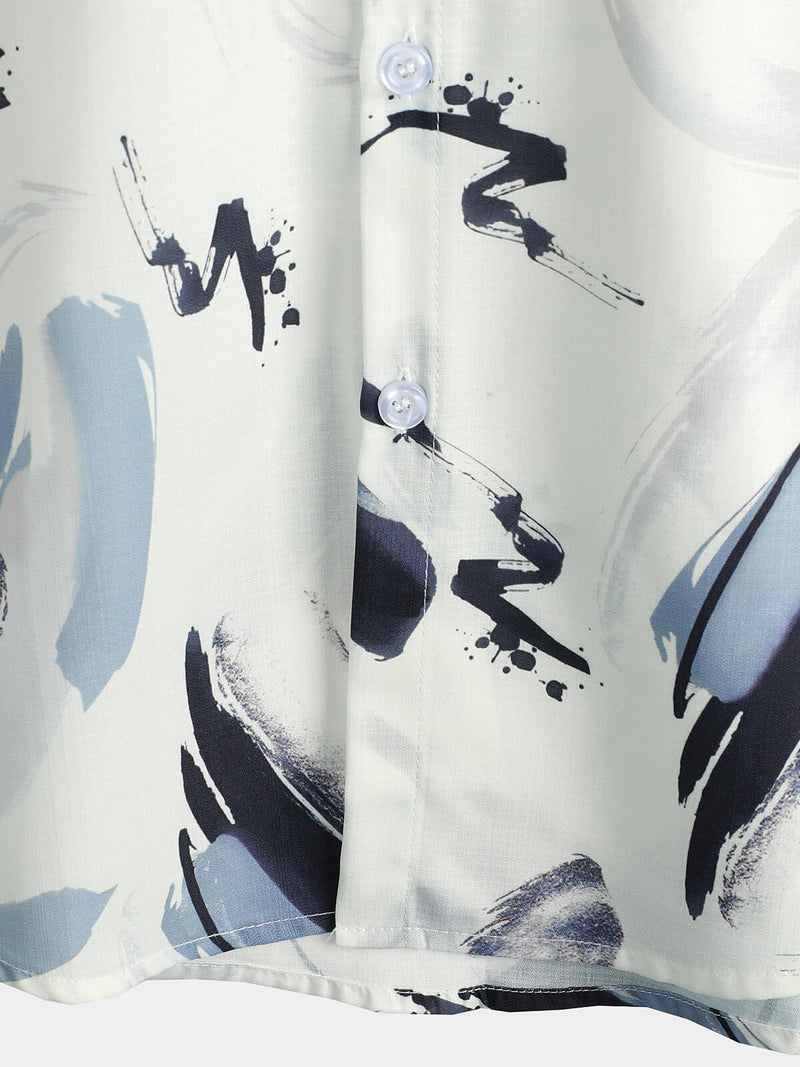 Men's Summer Casual Geometric Art Short Sleeve Holiday Button Up Shirt