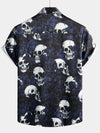 Men's Rose Skull Print Black Casual Rock and Roll Short Sleeve Shirt