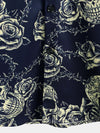 Men's Rock Skull Vintage Rose Print Button Up Short Sleeve Shirt