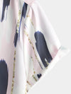 Men's Casual Geometric Art Short Sleeve Holiday Button Up White Shirt
