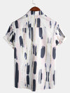 Men's Casual Geometric Art Short Sleeve Holiday Button Up White Shirt