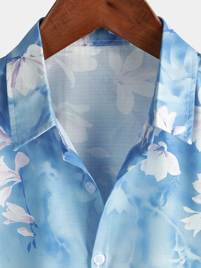 Men's Holiday Floral Flower Print Short Sleeve Button Up Summer Cruise Shirt