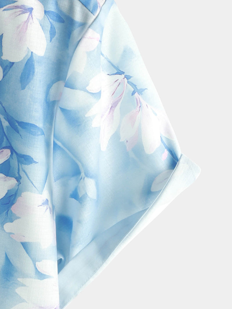 Men's Holiday Floral Flower Print Short Sleeve Button Up Summer Cruise Shirt