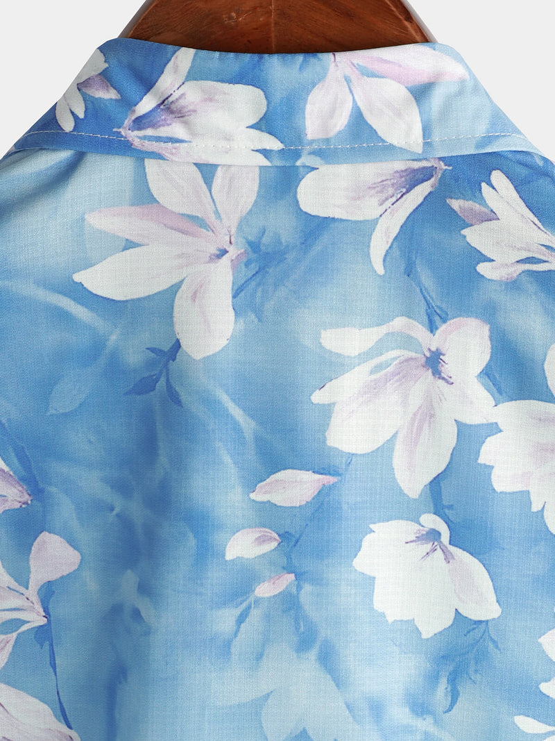 Men's Holiday Floral Flower Print Short Sleeve Button Up Summer Cruise Shirt
