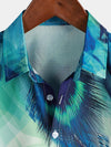 Men's Peacock Feather Print Gradual Texture Sleeve Button Up Shirt