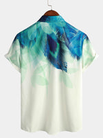 Men's Peacock Feather Print Gradual Texture Sleeve Button Up Shirt