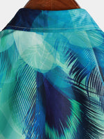 Men's Peacock Feather Print Gradual Texture Sleeve Button Up Shirt