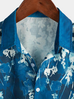 Men's Floral Blue Gradual Texture Short Sleeve Button Up Shirt