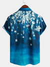 Men's Floral Blue Gradual Texture Short Sleeve Button Up Shirt