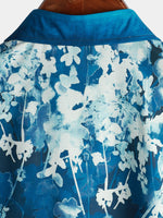 Men's Floral Blue Gradual Texture Short Sleeve Button Up Shirt