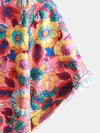 Men's Pink Floral 100% Cotton Breathable Summer Short Sleeve Hawaiian Button Up Shirt