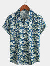 Men's Floral Cotton Summer Short Sleeve Button Up Beach Shirt
