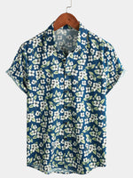 Men's Floral Cotton Summer Short Sleeve Button Up Beach Shirt
