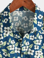 Men's Floral Cotton Summer Short Sleeve Button Up Beach Shirt