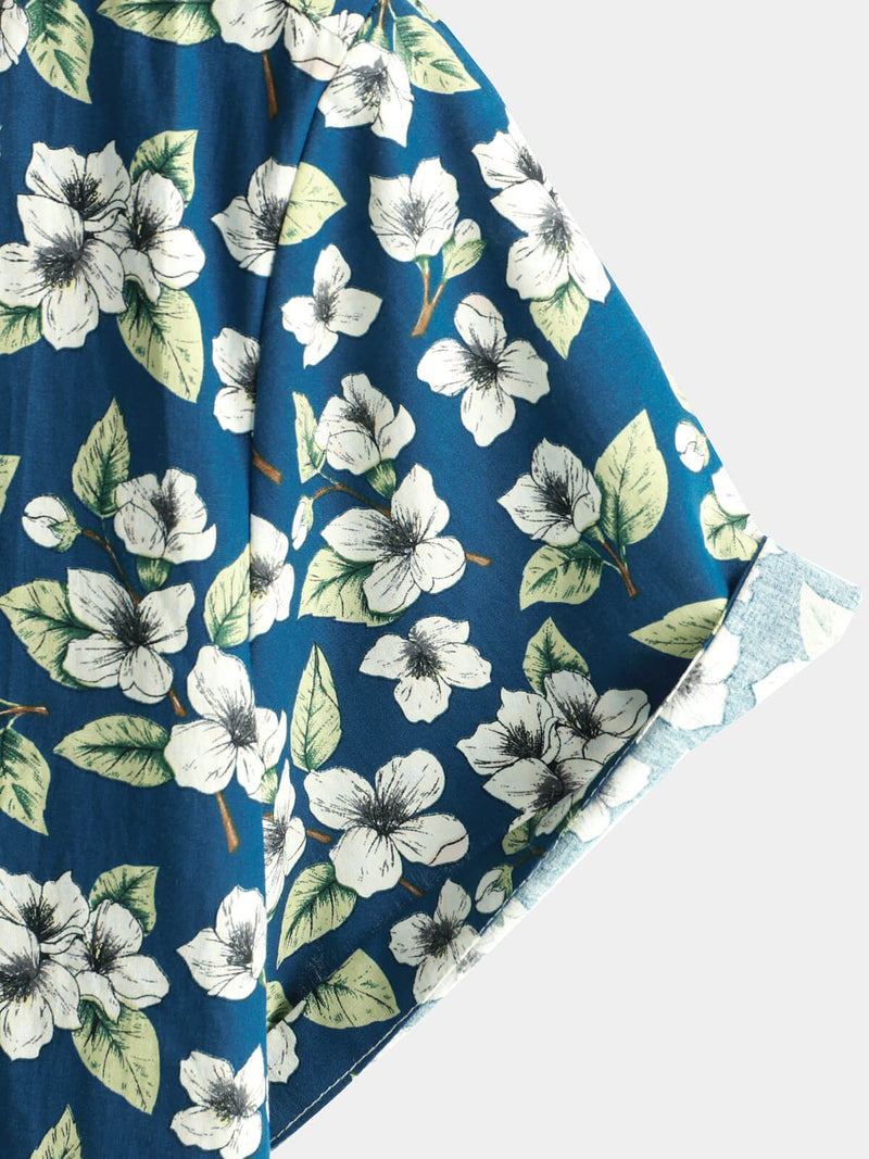 Men's Floral Cotton Summer Short Sleeve Button Up Beach Shirt