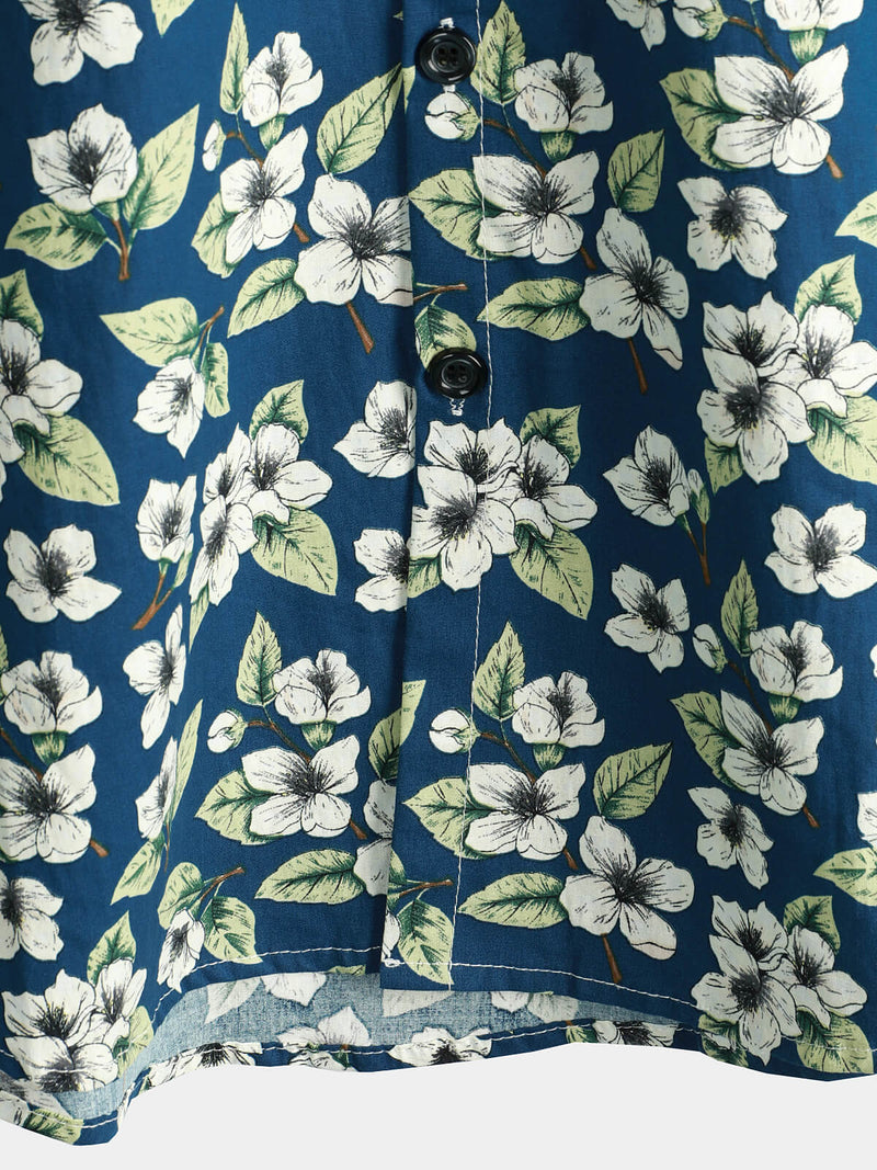 Men's Floral Cotton Summer Short Sleeve Button Up Beach Shirt