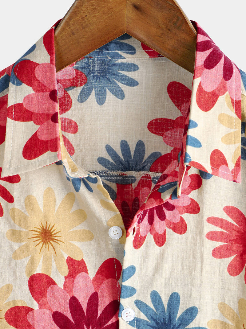 Bundle Of 2 | Men's Floral Cotton Daisy Flower Summer Beach Holiday Short Sleeve Hawaiian Shirts