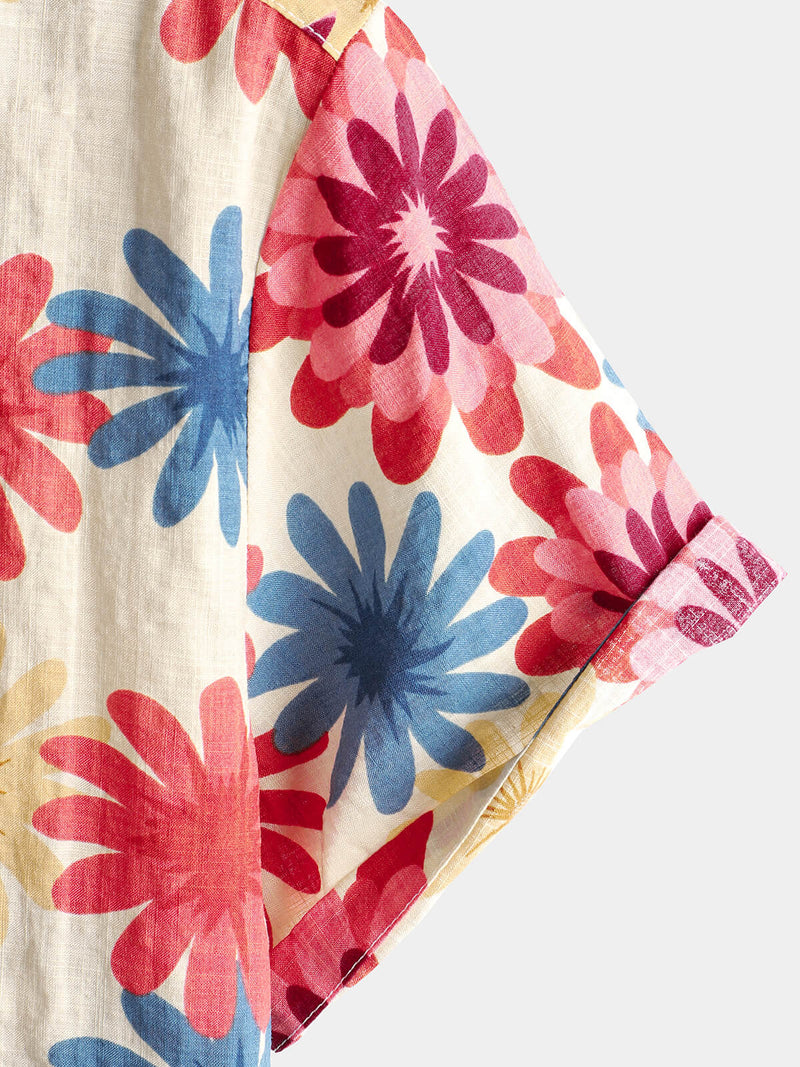 Bundle Of 2 | Men's Floral Cotton Daisy Flower Summer Beach Holiday Short Sleeve Hawaiian Shirts