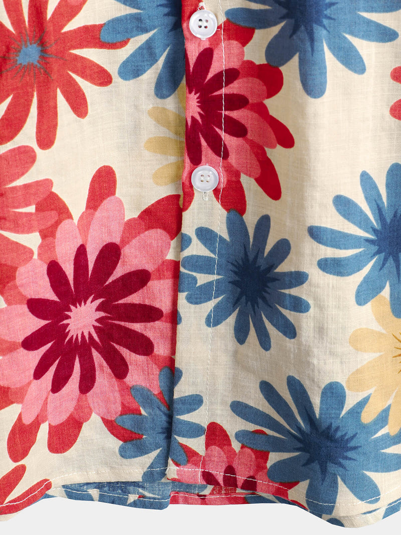 Bundle Of 2 | Men's Floral Cotton Daisy Flower Summer Beach Holiday Short Sleeve Hawaiian Shirts