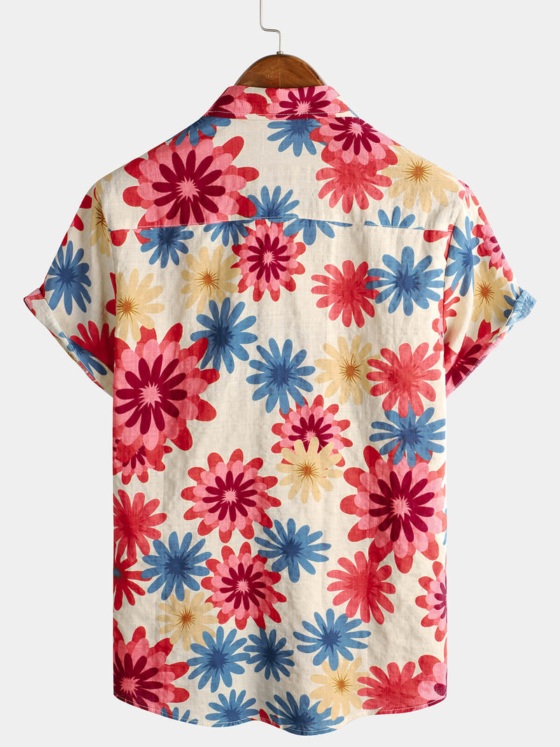 Bundle Of 2 | Men's Floral Cotton Daisy Flower Summer Beach Holiday Short Sleeve Hawaiian Shirts