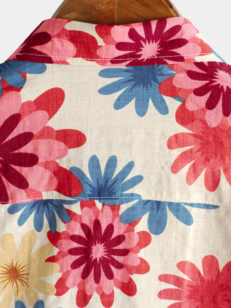 Bundle Of 2 | Men's Floral Cotton Daisy Flower Summer Beach Holiday Short Sleeve Hawaiian Shirts