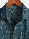 Men's Paisley Vintage Floral Retro Button Up Blue Summer Holiday Short Sleeve Shirt