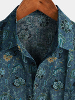 Men's Paisley Vintage Floral Retro Button Up Blue Summer Holiday Short Sleeve Shirt