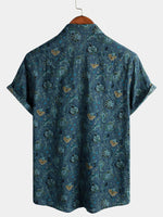 Men's Paisley Vintage Floral Retro Button Up Blue Summer Holiday Short Sleeve Shirt