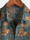 Men's Vintage Floral Retro Button Up Blue Summer Holiday Short Sleeve Shirt