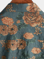 Men's Vintage Floral Retro Button Up Blue Summer Holiday Short Sleeve Shirt