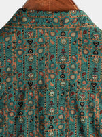 Men's Vintage Paisley Print 70s Button Up Green Boho Retro Tribal Short Sleeve Shirt