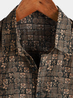 Men's Vintage Print Cotton Button Up Summer Western Brown Beach Short Sleeve Shirt