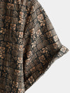 Men's Vintage Print Cotton Button Up Summer Western Brown Beach Short Sleeve Shirt