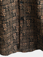 Men's Vintage Print Cotton Button Up Summer Western Brown Beach Short Sleeve Shirt