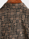 Men's Vintage Print Cotton Button Up Summer Western Brown Beach Short Sleeve Shirt