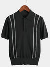 Men's Knit Casual Vintage Short Sleeve Striped Golf Polo Shirt