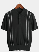 Men's Knit Casual Vintage Short Sleeve Striped Golf Polo Shirt