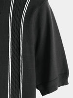 Men's Knit Casual Vintage Short Sleeve Striped Golf Polo Shirt