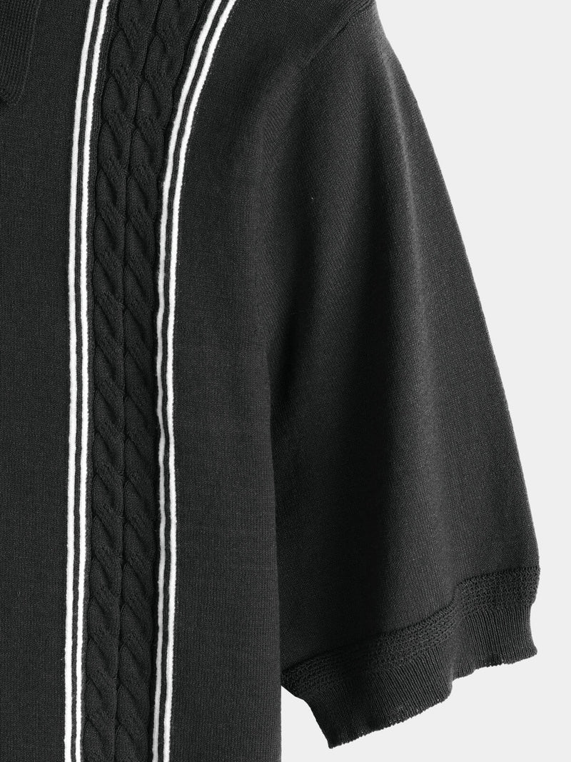 Men's Knit Casual Vintage Short Sleeve Striped Golf Polo Shirt