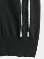 Men's Knit Casual Vintage Short Sleeve Striped Golf Polo Shirt