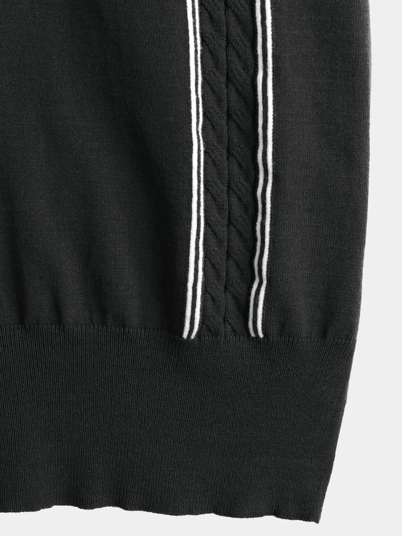 Men's Knit Casual Vintage Short Sleeve Striped Golf Polo Shirt