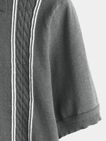 Men's Knit Casual Vintage Short Sleeve Striped Golf Polo Shirt