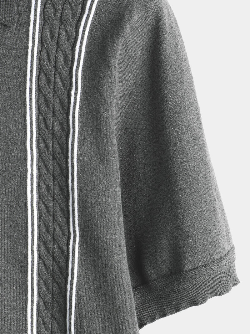Men's Knit Casual Vintage Short Sleeve Striped Golf Polo Shirt