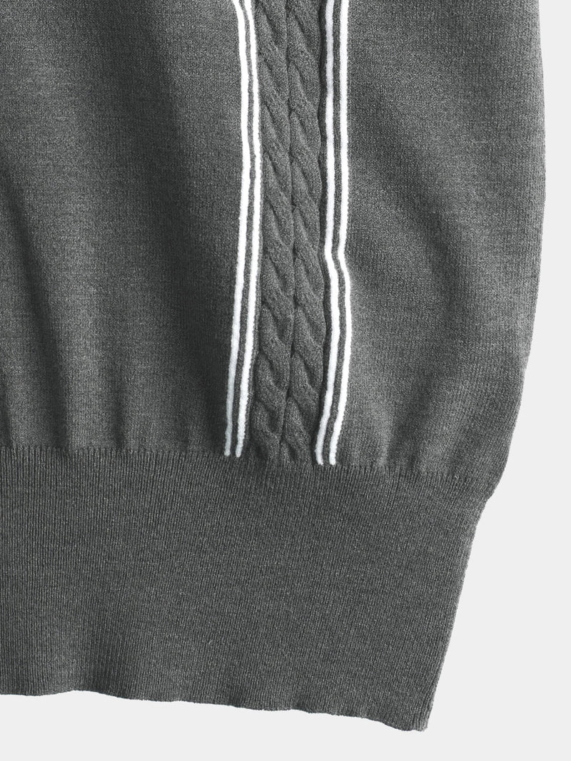 Men's Knit Casual Vintage Short Sleeve Striped Golf Polo Shirt