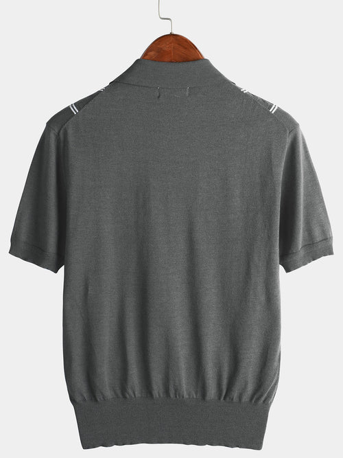 Men's Knit Casual Vintage Short Sleeve Striped Golf Polo Shirt