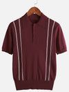Men's Casual Vintage Knit Short Sleeve Striped Golf Polo Shirt